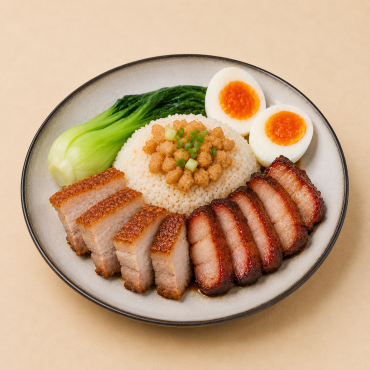 Roast Pork, Char Siew, Salted Egg with Pork Lard Rice 叉烧烧肉猪油捞饭+咸蛋